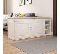 JINGNIAN Panca Portascarpe con Piano Ribaltabile E Cuscino Imbottito in Pu, Panca da Ingresso Portascarpe con Armadietto, Panca Scarpiera in Legno per Ingresso, Corridoio(Color:Bianco)