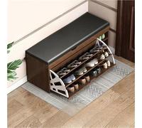 JingNian Panca Scarpiera con Seduta Imbottita in PU, Portascarpe a 3 Livelli con Coperchio Ribaltabile e Ripiano Regolabile, Cassapanca Salvaspazio per Ingresso e Corridoio(Brown)