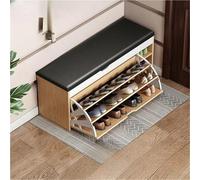 JingNian Panca Scarpiera con Seduta Imbottita in PU, Portascarpe a 3 Livelli con Coperchio Ribaltabile e Ripiano Regolabile, Cassapanca Salvaspazio per Ingresso e Corridoio(Beige)