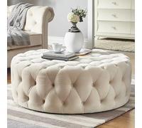 JingNian Pouf Rotondo In Velluto Trapuntato, Sgabello Poggiapiedi Imbottito Elegante, Ottoman Multifunzionale Per Soggiorno, Camera Da Letto E Ingresso(Off-white)