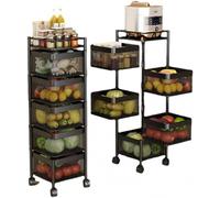 JingNian Scaffale Portaoggetti Rotante Multiuso da Cucina con Ruote, Carrello Quadrato da Cucina per Cucina, Bagno, Soggiorno, Cameretta dei(Color:Black)