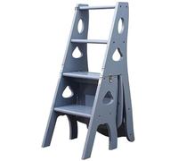 JingNian Sedia Scala Pieghevole 4 Gradini 150 kg, Sgabello Multifunzione con Seduta, Scala da Biblioteca Portatile e Salvaspazio, Stepladder Leggera in Legno di Pino per Cucina Soggiorno Balcone(E)