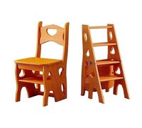 JingNian Sedia Scala Pieghevole 4 Gradini 150 kg, Sgabello Multifunzione con Seduta, Scala da Biblioteca Portatile e Salvaspazio, Stepladder Leggera in Legno di Pino per Cucina Soggiorno Balcone(F)
