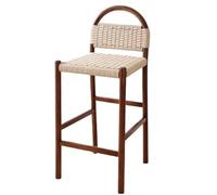 JingNian Sgabello Alto Artigianale in Legno e Corda, Sedia da Bar Design Bohémien e Japandi, Sgabello per Isola Cucina e Bancone, Struttura Robusta in Legno Massello(Walnut,65cm)