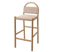 JingNian Sgabello Alto Artigianale in Legno e Corda, Sedia da Bar Design Bohémien e Japandi, Sgabello per Isola Cucina e Bancone, Struttura Robusta in Legno Massello(Natural wood,55cm)