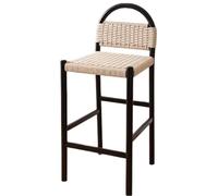 JingNian Sgabello Alto Artigianale in Legno e Corda, Sedia da Bar Design Bohémien e Japandi, Sgabello per Isola Cucina e Bancone, Struttura Robusta in Legno Massello(Black,75cm)