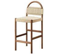JingNian Sgabello Alto Artigianale in Legno e Corda, Sedia da Bar Design Bohémien e Japandi, Sgabello per Isola Cucina e Bancone, Struttura Robusta in Legno Massello(Cherry,60cm)
