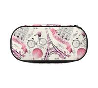 jingong Astuccio in tessuto Oxford con stampa Torre di Parigi e bicicletta, robusto, doppia cerniera, per riporre matite cosmetiche, Nero , Taglia unica, Astuccio per trucchi