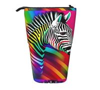 jingong Astuccio multifunzione colorato con zebra arcobaleno, borsa portaoggetti, borsa per trucchi, adatta per ufficio e trasporto quotidiano, Nero , Taglia unica, Portamonete