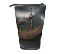 jingong Astuccio multifunzione con barca Vikings, astuccio per cosmetici, adatto per l'ufficio e il trasporto quotidiano, Nero , Taglia unica, Portamonete