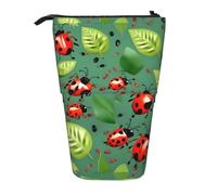 jingong Astuccio multifunzione con foglie e coccinelle, borsa portaoggetti, borsa per trucchi, adatta per ufficio e trasporto quotidiano, Nero , Taglia unica, Portamonete