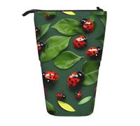 jingong Astuccio multifunzione con foglie e coccinelle, borsa portaoggetti, borsa per trucchi, adatta per ufficio e trasporto quotidiano, Nero , Taglia unica, Portamonete