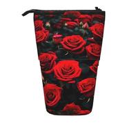 jingong Astuccio multifunzione con molte rose rosse, borsa portaoggetti, borsa per trucchi, adatta per ufficio e trasporto quotidiano, Nero , Taglia unica, Portamonete