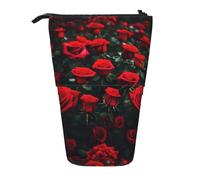 jingong Astuccio multifunzione con stampa di molte rose rosse, borsa portaoggetti, borsa per il trucco, adatta per ufficio e trasporto quotidiano, Nero , Taglia unica, Portamonete