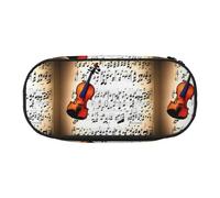 jingong Astuccio per matite in tessuto Oxford con stampa di spartiti di violino, robusto, doppia cerniera, per riporre matite cosmetiche, Nero , Taglia unica, Astuccio per trucchi