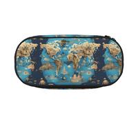 jingong Astuccio portamatite in tessuto Oxford con stampa geografica mondiale, robusto, doppia cerniera, per riporre matite cosmetiche, Nero , Taglia unica, Astuccio per trucchi
