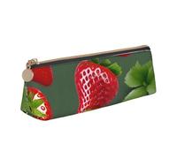 jingong Bella custodia in pelle a triangolo con fragole con interni spaziosi, chiusura a cerniera per strumenti di scrittura, ufficio, bianco, Taglia unica, Astuccio per trucchi