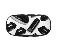 jingong Cool Black Lipstick Labbra Stampa Oxford Panno Matita Astuccio, Robusto, Doppia Zipper, Cosmetici Matita Storage, Nero , Taglia unica, Astuccio per trucchi