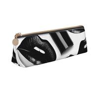 jingong Cool Black Lipstick Labbra Triangolo Custodia in pelle con interno spazioso, chiusura a cerniera per strumenti di scrittura, ufficio, bianco, Taglia unica, Astuccio per trucchi