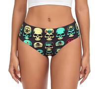 jingong Cool Retro Skull Head Graphics stampa Triangolo intimo da donna, pantaloncini base da donna, biancheria intima elastica morbida confortevole, Nero , L