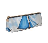 jingong Custodia in pelle blu a forma di triangolo con barca a vela con interni spaziosi, chiusura a cerniera per strumenti di scrittura, ufficio, bianco, Taglia unica, Astuccio per trucchi