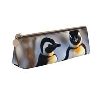 jingong Custodia in pelle con pinguini giovani con triangolo di neve con interno spazioso, chiusura a cerniera per strumenti di scrittura, ufficio, bianco, Taglia unica, Astuccio per trucchi