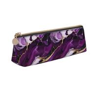 jingong Custodia in pelle effetto marmo viola scuro 1 triangolo con interno spazioso, chiusura a cerniera per strumenti di scrittura, ufficio, bianco, Taglia unica, Astuccio per trucchi