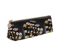 jingong Custodia in pelle nera triangolare per sushi giapponese, con interni spaziosi, chiusura a cerniera per strumenti di scrittura, ufficio, bianco, Taglia unica, Astuccio per trucchi