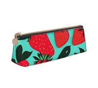 jingong Cute Strawberry 1 Triangle Custodia in pelle con interno spazioso, chiusura con cerniera per strumenti di scrittura, ufficio, bianco, Taglia unica, Astuccio per trucchi