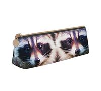 jingong Little Raccoon Face 1 custodia in pelle triangolare con interno spazioso, chiusura a cerniera per strumenti di scrittura, ufficio, bianco, Taglia unica, Astuccio per trucchi