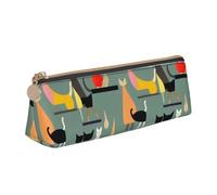 jingong Mid-Century Modern Art Cats Triangolo Custodia in pelle con interni spaziosi, chiusura a cerniera per strumenti di scrittura, ufficio, bianco, Taglia unica, Astuccio per trucchi