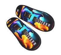 jingong Pantofole in cotone alla moda con stampa chitarra elettrica magica per autunno inverno comode calde calzature per la casa