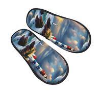 jingong Pantofole pelose alla moda con stampa a rombi e faro, pantofole in cotone per autunno inverno, comode e calde calzature per la casa