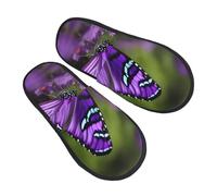 jingong Pantofole pelose con stampa a farfalla viola, alla moda, in cotone, per l'autunno e l'inverno, comode e calde calzature per la casa