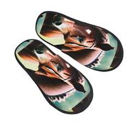 jingong Pantofole pelose con stampa di due cavalli, alla moda, in cotone, per autunno e inverno, comode e calde