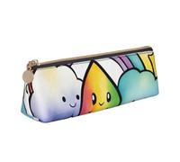 jingong Rainbow Clouds Raindrop 1 custodia triangolare in pelle con interni spaziosi, chiusura a cerniera per strumenti di scrittura, ufficio, bianco, Taglia unica, Astuccio per trucchi