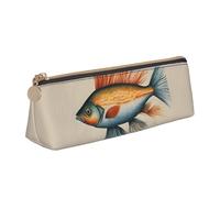 jingong Safflower Flying Fish Triangle Custodia in pelle con interno spazioso, chiusura a cerniera per strumenti di scrittura, ufficio, bianco, Taglia unica, Astuccio per trucchi