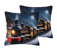 jingong Set di 2 federe in finto lino con stampa di Natale e neve, treno ferroviario notturno, set di biancheria da letto per arredamento moderno