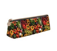jingong Varietà di verdure fresche frutta triangolo custodia in pelle con interni spaziosi, chiusura a cerniera per strumenti di scrittura, ufficio, bianco, Taglia unica, Astuccio per trucchi