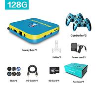 JINGQII Console di gioco retrò, emulatori di giochi DVD 80+ Costruiti in oltre 50.000 giochi Lettore di videogiochi con controller wireless Dual 2.4G per TV 4K con scheda TF 128G (blu+giallo)