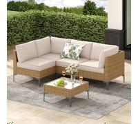 Jing's Villa Set di 5 mobili da esterno da patio, divano componibile in ratten con tavolino da caffè, set per conversazioni in tutte le stagioni, con cuscini spessi e antiscivolo, per cortile