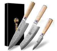 Jingseiho Set di Coltelli Damasco - Acciaio Forgiati VG-10 67 Strati, Filo Affilato Certificato SGS, Include Coltello Chef, Santoku e Coltello Sbucciatore, Coltelli da Cucina di Alta Qualità per Casa
