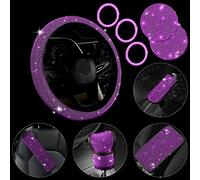 Jingsen, Set di 11 accessori per auto con strass, set di accessori per auto da donna, coprivolante da donna, misura universale da 38 cm, con strass (viola)