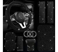 JINGSEN Set di accessori per auto da donna, set di accessori per auto da donna, con strass, universale, 11 pezzi, colore nero