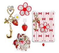 JINGSEN Set di graziosi ciondoli per Kindle, tra cui tappo antipolvere tipo C/USB C, portachiavi a forma di fragola con gancio, ciondoli compatibili con Kindle, e-reader, telefono (fragole rosse J)