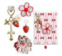 JINGSEN Set di graziosi ciondoli per Kindle, tra cui tappo antipolvere tipo C/USB C, portachiavi a forma di fragola con gancio, ciondoli compatibili con Kindle, e-reader, telefono (fragole rosse T)