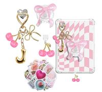 JINGSEN Set di graziosi ciondoli per Kindle, tra cui tappo antipolvere tipo C/USB C, portachiavi a forma di ciliegia, con gancio, ciondoli compatibili con Kindle, e-reader, telefono (ciliegie rosa J)