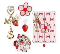 JINGSEN Set di graziosi ciondoli per Kindle, tra cui tappo antipolvere tipo C/USB C, portachiavi a forma di fragola con gancio, ciondoli compatibili con Kindle, e-reader, telefono (fragole rosse S)