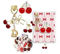 JINGSEN Set di graziosi ciondoli per telefono, con supporto per impugnatura, tappo antipolvere di tipo C/USB C, ciondoli compatibili per telefono, Kindle da donna (rosso ciliegie D)