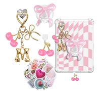 JINGSEN Set di graziosi ciondoli per telefono, con supporto per impugnatura, tappo antipolvere tipo C/USB C, ciondoli compatibili per telefono, Kindle da donna (ciliegie rosa, M)